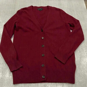 [XS]JCrew Cashmere Wool Blend Burgundy V Neck Button Sweater Cardigan-  NWOT